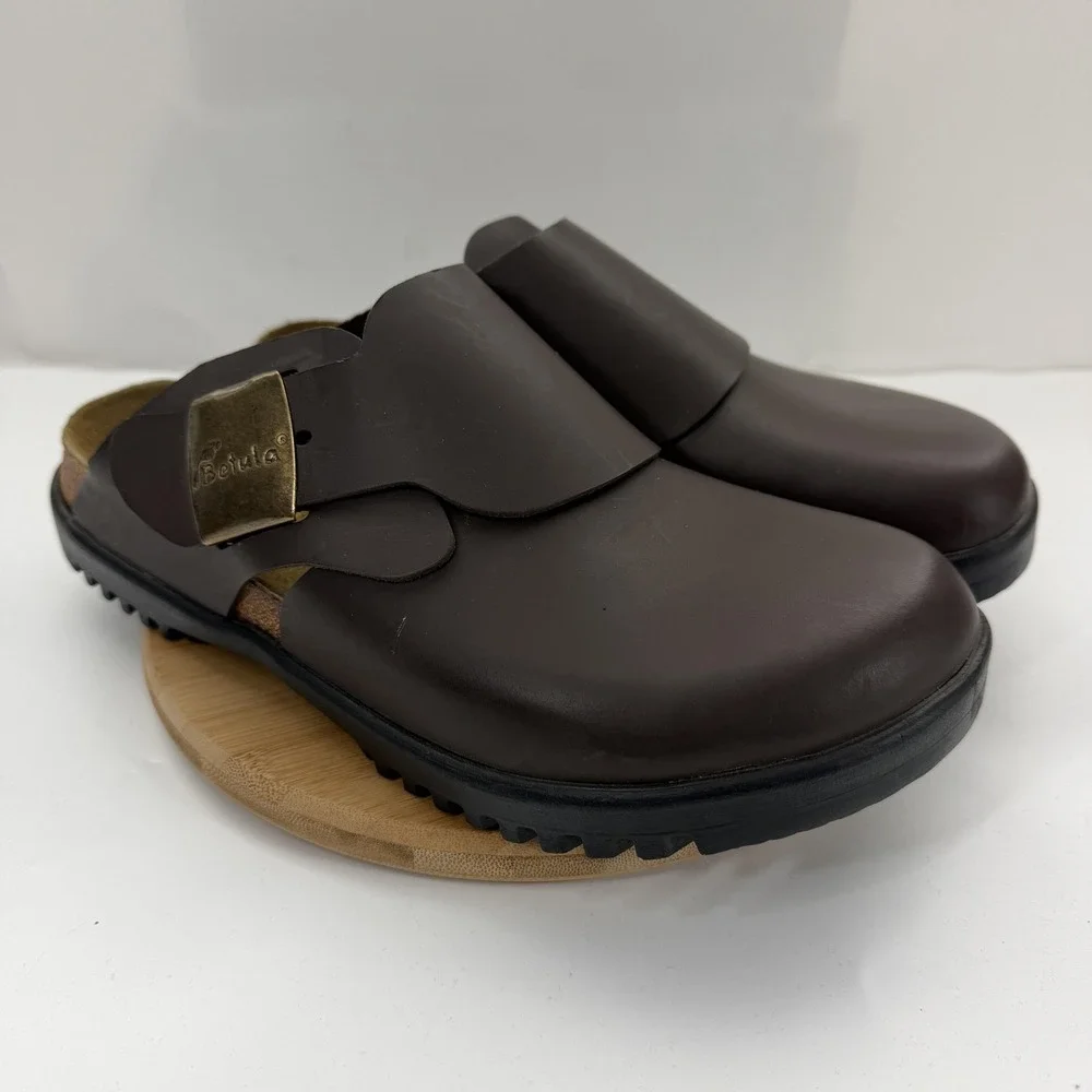 Vintage Birkenstock Betula Charleston Mens 11 Brown Leather Clogs Strap Back